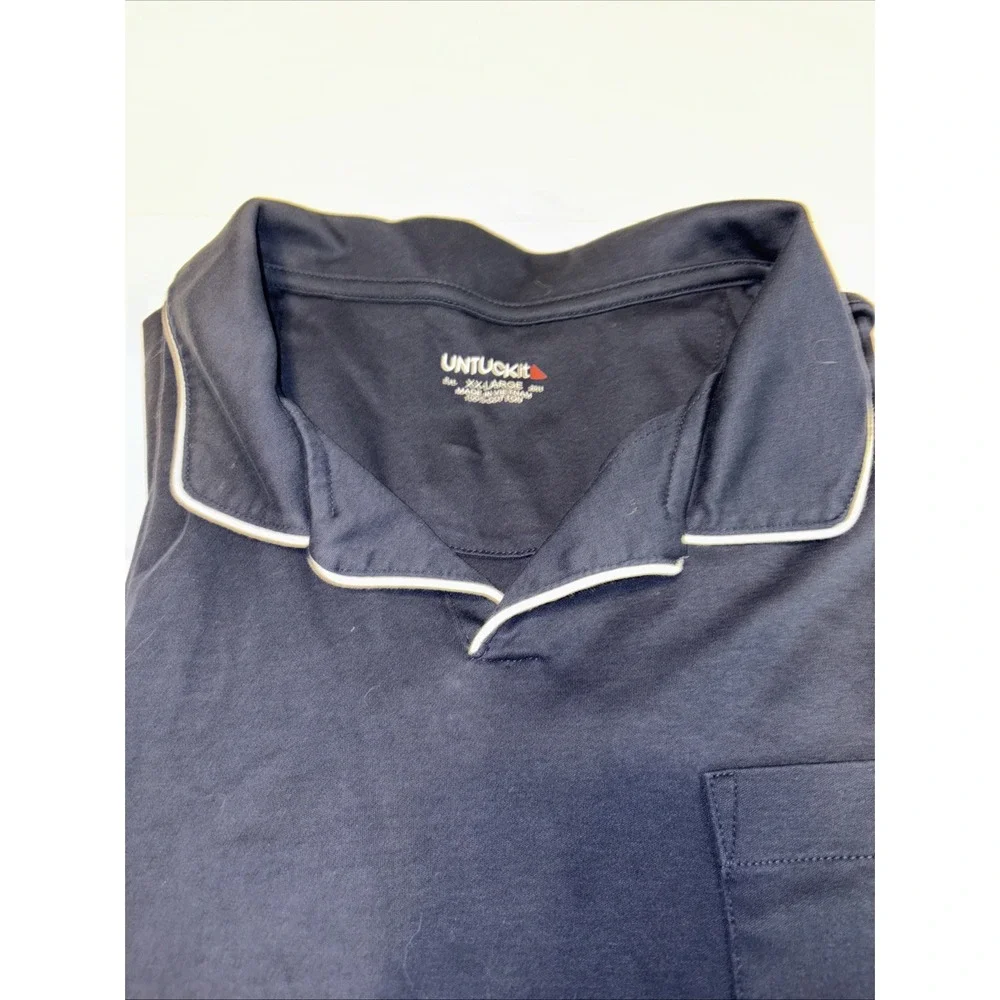 Untuckit Mens Medium Blue Stretch Knit Golf Polo Short Sleeve 100% Cotton‎ 2XL